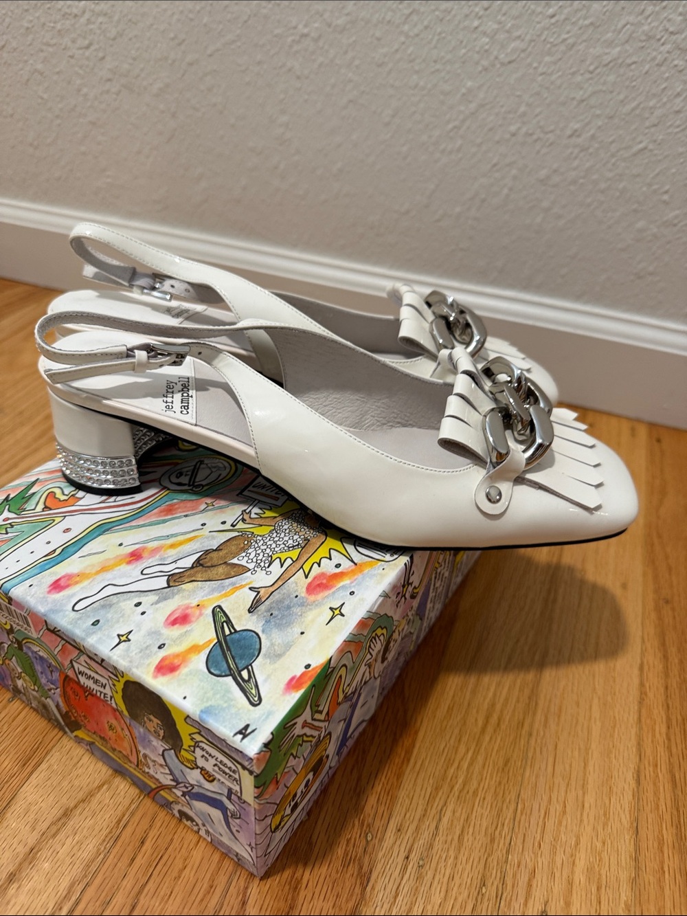 Jeffrey Campbell White Fringe Chain Slingback Loafers - Picture 2 of 4